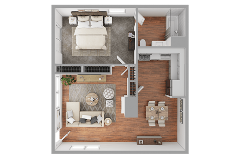 Floor plan for 1 bed, 1 bath, 660 sqft